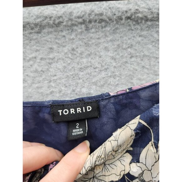 Torrid Off-Shoulder Floral Blouse Size 2 Navy With Pink & Cream - Picture 2 of 5
